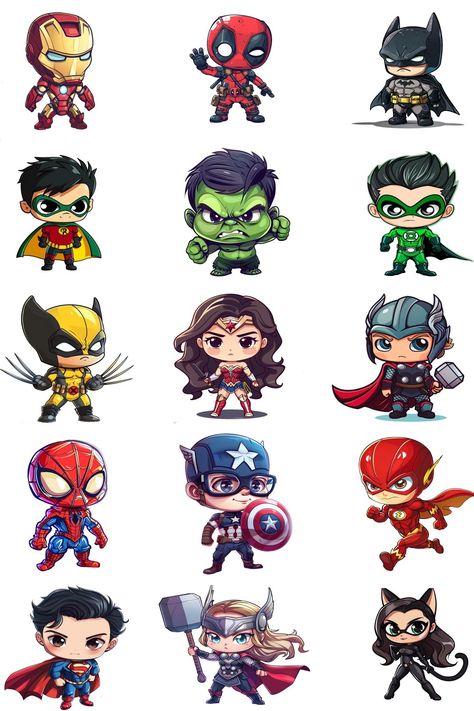 Superhero Stickers Free Printables, Avengers Cartoon Characters, Cute Marvel Stickers, Avengers Stickers Printable, Spider Man Stickers Printable, Marvel Stickers Printable, Avenger Character, Avengers Clipart, Chibi Superhero