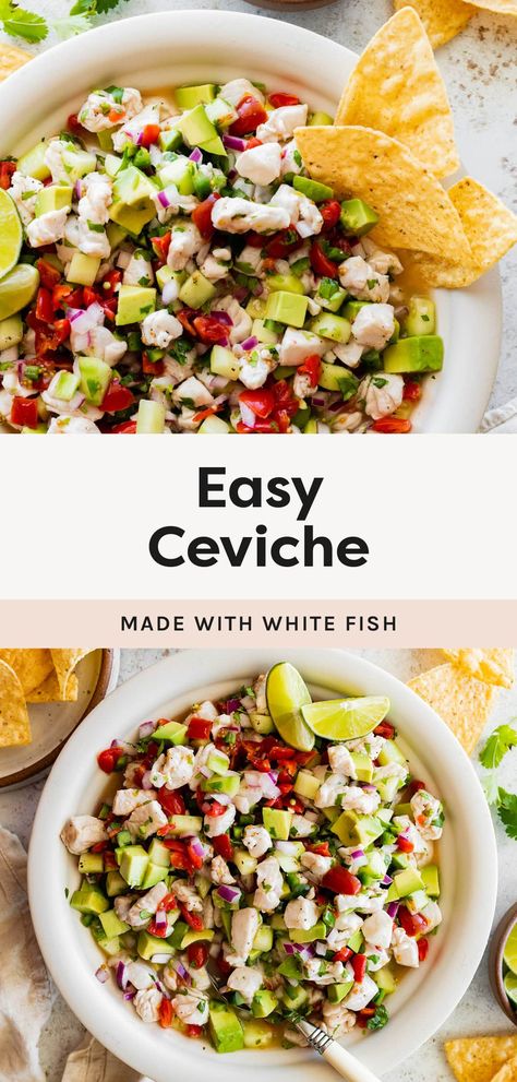 Easy Ceviche White Fish Ceviche Recipe, Halibut Ceviche Recipe, Fish Ceviche Recipe, Halibut Ceviche, How To Make Ceviche, Ceviche Ingredients, Fish Ceviche, Tuna Ceviche, Fresh Herb Recipes