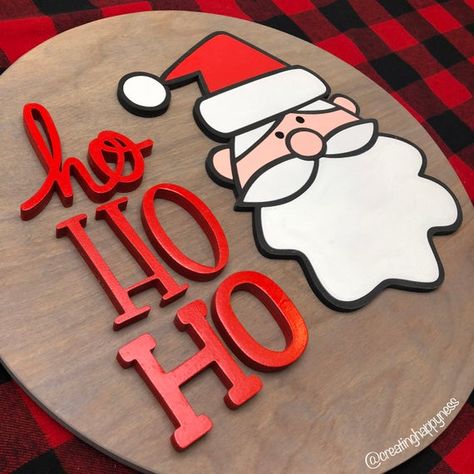 Santa Ho Ho Ho sign | 16" Santa Sign | Santa Clause | Christmas Decor Mini Christmas Tree Ideas, Ho Ho Ho Sign, Xmas Signs, Santa Ho Ho Ho, Holiday Trees, Laser Engraved Ideas, Wood Stain Colors, Cnc Projects, Classic Grey