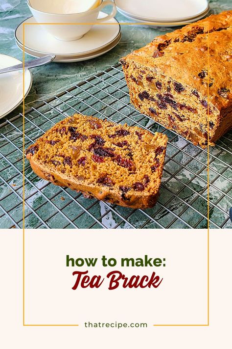 Tea Brack is a sweet quick bread made with loads of dried fruits soaked in some hot tea (with or without a wee bit of whisky). Great for breakfast or dessert. tea bread | quick bread | Irish recipes | Scottish recipes | Scot Irish recipes Irish Tea Brack, Sweet Quick Bread, Irish Tea, Cooking With Wine, Make Ahead Breakfast Casserole, Eating Around The World, Cake Mix Cookie, Tea Bread, Bread Quick