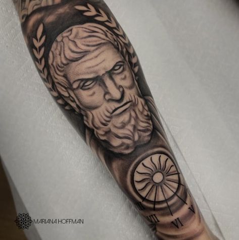 A strict Epictetus will always remind you of the philosophical side of life. Stoisicm Tattoo, Epictetus Tattoo, Aristotle Tattoo Design, Philosopher Tattoo, 4 Virtues Of Stoicism Tattoo, Stoic Concept Tattoo, Body Tattoo, Greek Tattoos, Philosophers