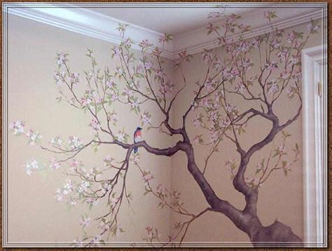 Beautifully done the way it wraps around the wall and onto the ceiling! Tree Mural, Faux Painting, The Ceiling, Mural Painting, Tree Wall, Wall Treatments, Mural Art, Tree Art, Wall Paint