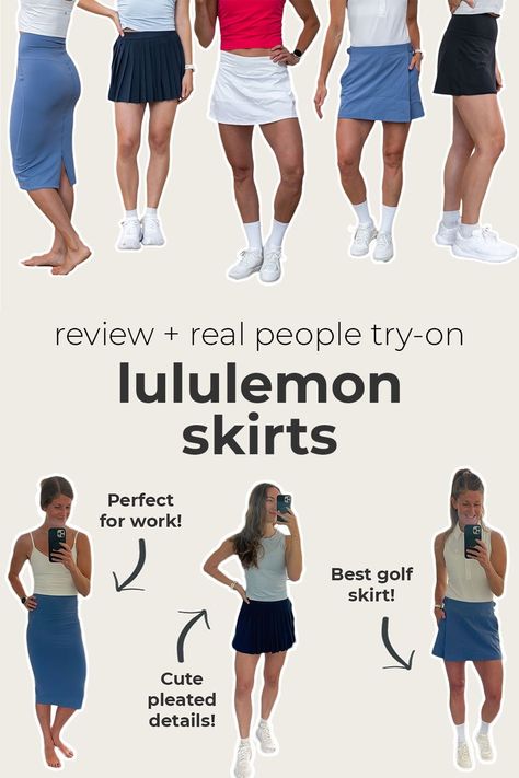 Looking for a cute athletic skirt? Or functional tennis skirt? lululemon is the most popular creator of different athletic and athleisure skirts -- but it can be tough to know which lululemon skirt is actually worth your money. Our testers put the five most popular lululemon skirts to the test -- here are our honest thoughts and feedback! Lululemon Skirt Outfit Ideas, Lululemon Skirt Outfit, Lululemon Skirts, Lululemon Outfit Ideas, Best Lululemon Leggings, Strength Training Workouts For Women, Training Workouts For Women, Healthy Cookbooks, Athleisure Skirt