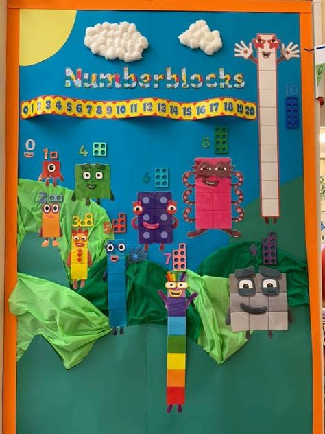 Maths Working Wall Eyfs, Nursery Maths Display, Maths Display Eyfs Working Wall, Numberblocks Display Eyfs, Maths Working Wall Ks1 Display, Robot Classroom, Reception Maths, Teacch Activities, Maths Eyfs