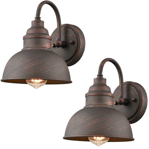 Featuring a brushed vintage copper finish, the barn wall sconce sends out a rustic vibe to your space. Being constructed of solid metal, it is durable and rustproof. The wall light boasts a dome shade and a timeless gooseneck design, adding a vintage aesthetic to your living space. Being weather-resistant, barn wall sconce is perfect for both indoor and outdoor use. Exquisitely crafted, the luminary is a stunning addition with its industrial-inspired style. It can serve as a gorgeous showpiece Farmhouse Wall Lighting, Barn Light Fixtures, Farmhouse Wall Sconces, Barn Lights, Star Pendant Lighting, Bedside Wall Lights, Rustic Wall Sconces, Metal Barn, Barn Light