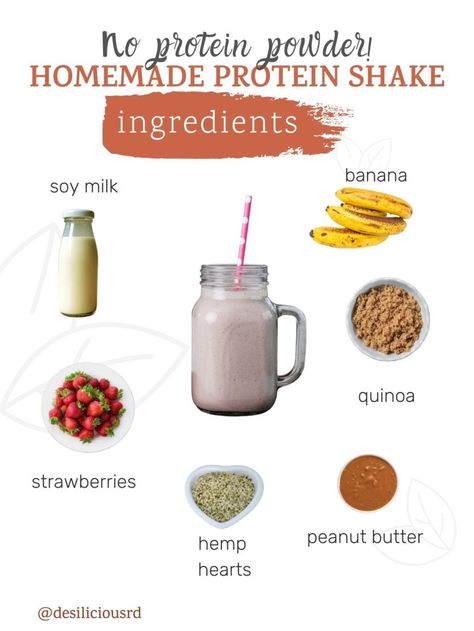 Protein Shake Without Powder, Homemade Protein Shake, Homemade Protein Shakes Recipes, Homemade Protein Shakes, Protein Shake Ingredients, High Protein Smoothie Recipes, Perfect Quinoa, Banana Protein Shake, Vegan Protein Shake