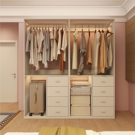 Sophshelter White Wood Wardrobe Closet System with 8 Drawers Storage Cabinet 2 Hanging Rails and Shelves Clothes Built-in Garment Rack Walk-in Closet Organizer for Bedroom 63"W x 15.7"D x 70.8"H - Walmart.com Organizer Bedroom Ideas, Closet Bedroom Ideas Small Spaces, Rooms With No Closet Ideas, Small Room Closet Ideas, Cute Closets, Clothing Closet Organization, No Closet Solutions Bedroom, Bedroom Ideas Closet, White Wood Wardrobe