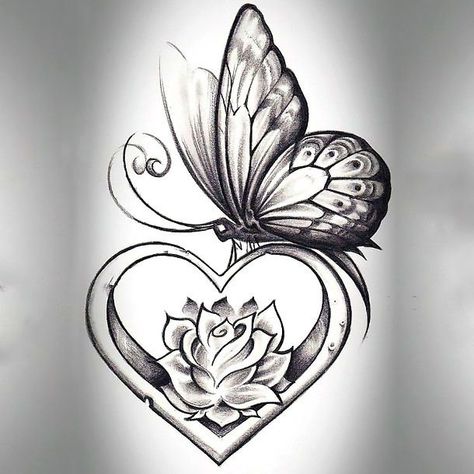 A cute butterfly with curled antennae perched on top of a heart with a rose. Yellow Butterfly Tattoo, Rose Vine Tattoos, Butterfly With Flowers, Butterfly With Flowers Tattoo, Butterfly Sketch, Tattoos Butterfly, Rose Vine, Shape Butterfly, Tattoo Butterfly