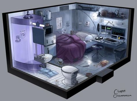 Cozy Cyberpunk Apartments - Future Compact Living - Album on Imgur Cyberpunk Apartment, Cyberpunk Interior, Spaceship Interior, Sci Fi Environment, Games Design, Futuristic Interior, Compact Living, Cyberpunk Art, Environment Design