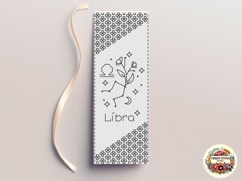 Blackwork Bookmark, Blackwork Sampler, Witchy Cross Stitch, Embroidery Blackwork, Zodiac Cross Stitch, Zodiac Embroidery, Sampler Embroidery, Motifs Blackwork, Cross Stitch Bookmark