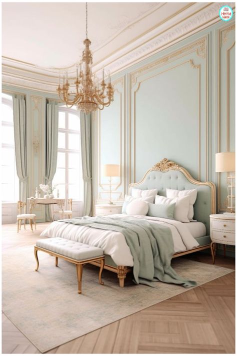 Bridgerton Style Bedroom, Kings Bedroom, French Chateau Bedroom, French Shabby Chic Bedroom, Aesthetic Bedroom Wall Decor, Wall Ideas Bedroom, Modern French Bedroom, French Chateau Interiors, French Villa Interior