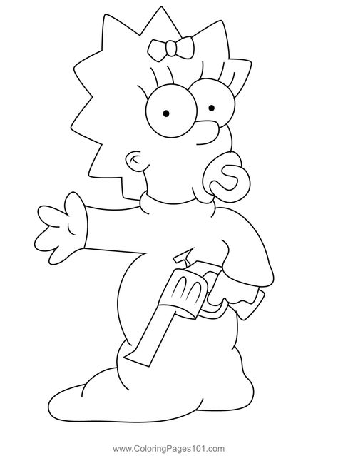 Maggie Gun Coloring Page Maggie Simpson Drawing, Maggie Simpson Tattoo, Dope Coloring Pages, Trippy Coloring Pages, Simpsons Drawings, Maggie Simpson, Disney Drawings Sketches, Trippy Drawings, Hand Doodles