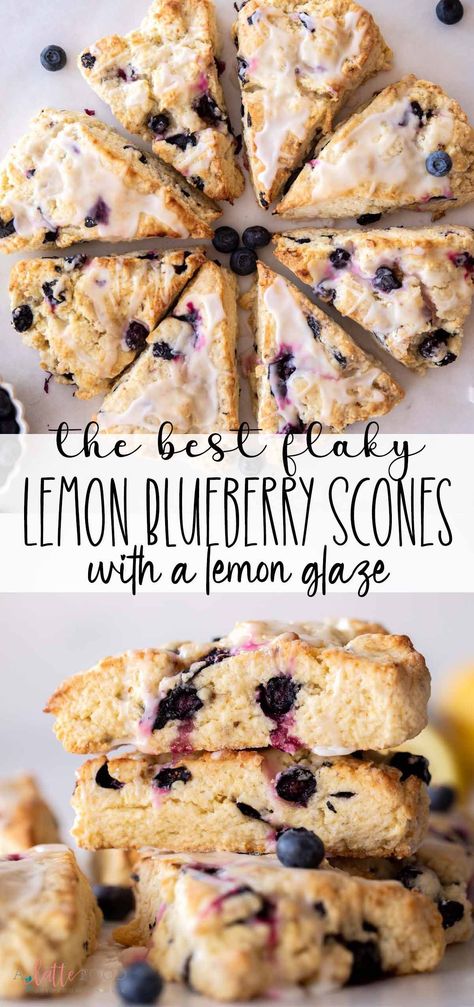 These flaky lemon blueberry scones with a lemon glaze are made with fresh blueberries, fresh lemon zest, and heavy cream. They are golden brown, tender, and moist. Lemon Scones Recipe, Lemon Blueberry Scones, Lemon Sweets, Blueberry Lemon Scones, Blueberry Scones Recipe, Scones Recipe Easy, Lemon Scones, Citrus Recipes, Scones Easy