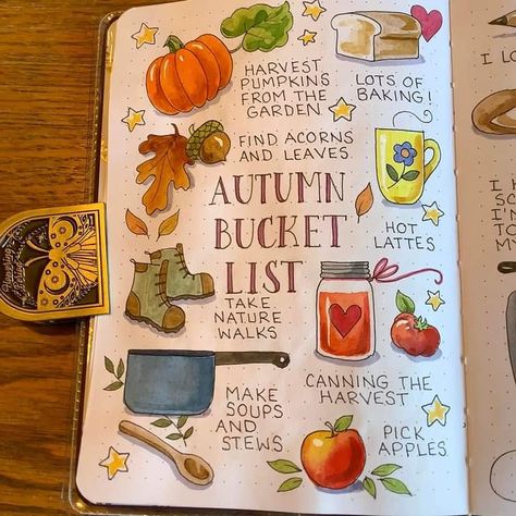 Fall Sketchbook Ideas, Autumn Journal Page, Fall Junk Journal Ideas, Autumn Journal Ideas, Journal Ideas Autumn, Fall Journal Ideas, October Journal Ideas, Autumn Bujo, Autumn Journaling