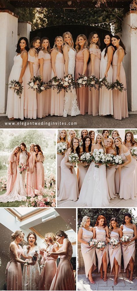 Wedding Ideas For Spring, Pink Wedding Ideas, Blush Pink Bridesmaids, Blush Pink Bridesmaid Dresses, Blush Pink Wedding, Champagne Bridesmaid Dresses, Champagne Bridesmaid, Blush Bridesmaids, Blush Bridesmaid Dresses