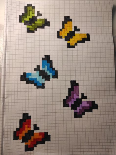 Pixel Art Butterfly, Butterfly Pixel Art, Pixel Butterfly, Paper Butterfly, Pixel Art Pattern, Perler Beads Designs, Minecraft Designs, Islam Facts, Cool Art Drawings