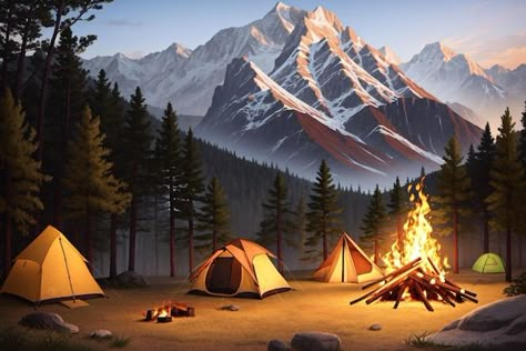 Anime Camping Background, Camping Drawing Illustrations, Camping Illustration Art, Tent Painting, Camp Background, Tent Background, Camping Background, Tent Drawing, Camping Painting