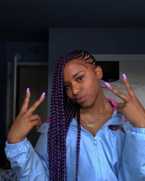 purple! Weave Ideas, Lemonade Braids Hairstyles, Weave Hairstyles Braided, Lemonade Braids, Long Box Braids, Girls Hairstyles Braids, Braids With Weave, Girls Braids, Cornrows Braids