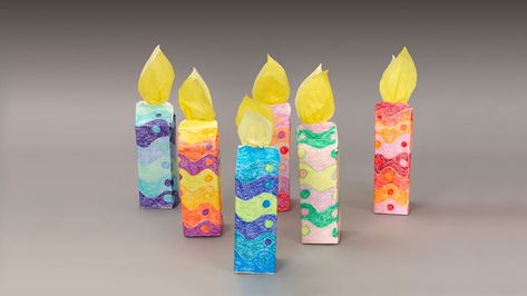 Birthday Candle Blowing | Crayola CIY, DIY Crafts for Kids and Adults | crayola.com Birthday Crafts For Kids, Crayola Crafts, New Year's Eve Crafts, Hanukkah Art, Hanukkah Crafts, Paper Candle, Candles In Fireplace, Hanukkah Menorah, Birthday Crafts