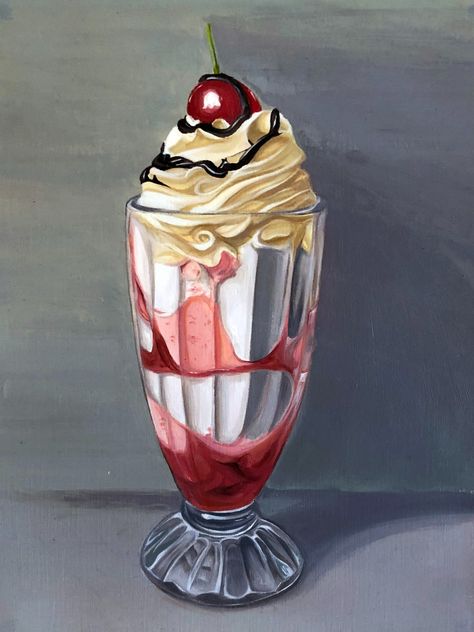 Ice Cream Paintings, Whipped Cream Painting, Ice Cream Art Painting, Milkshake Painting, Dessert Acrylic Painting, Ice Cream Artwork, Acrylic Painting Ice Cream, Acyrlic Painting, Ice Cream Painting