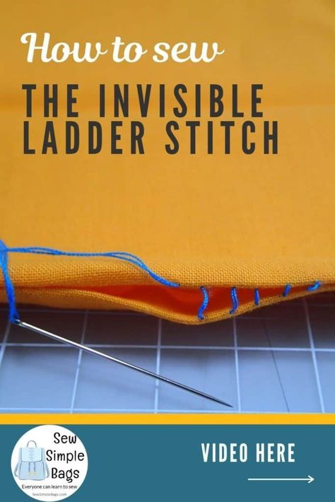 How to sew the invisible ladder stitch. Video sewing tutorial and lots of tips for how to sew the invisible ladder stitch by hand. This easy to sew stitch for beginners allows you to sew from the right side of the fabric and still get a near invisible finish so that your stitches do not show. An easy handsewing stitch for beginners, learn how to sew video tutorial included. Sewing Darts, Drawstring Bag Pattern, Sewing Videos, Invisible Stitch, Sew Simple, Needle Threader, Ladder Stitch, Bag Sewing, Sewing Stitches