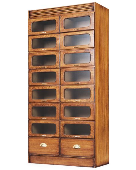 Oak Shoe Storage Haberdashery Cabinet | Vinterior Oak Shoe Storage, Glass Drawer, Shoe Cabinets, Black Drawers, Dark Mahogany, Wooden Drawers, Shoe Display, Cabinets For Sale, Large Drawers