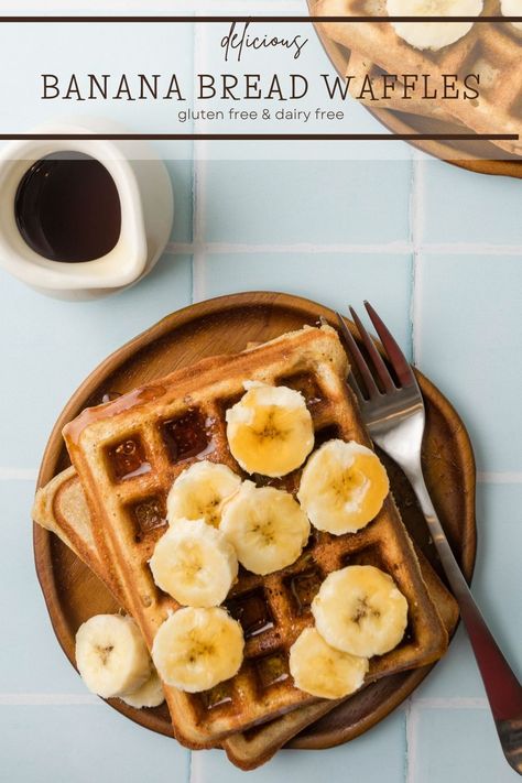 If you're like me then you have a ripe banana sitting on your counter at least once per week. These gluten free, dairy free banana bread waffles are the perfect way to use them up! Gluten Free Banana Waffle Recipe, Banana Bread Waffles, Dairy Free Banana Bread, Gluten Free Brunch, Banana Waffles, Gluten Free Waffles, Frozen Waffles, Banana Nut Muffins, Homemade Waffles