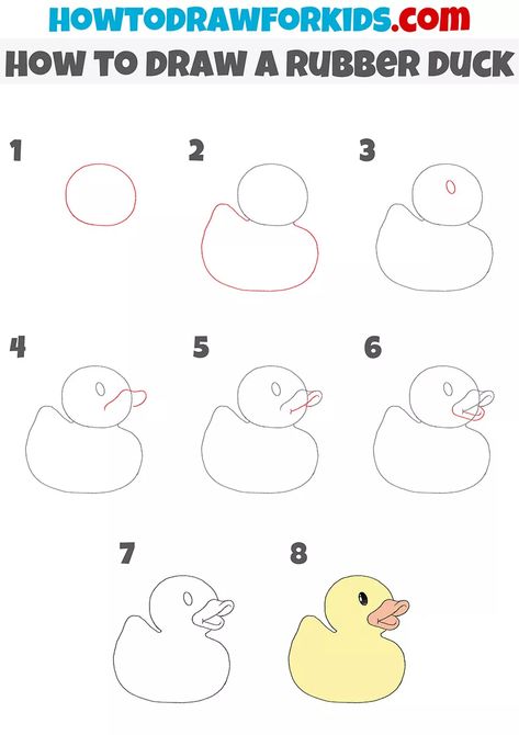 How to Draw a Rubber Duck - Easy Drawing Tutorial For Kids How To Draw A Rubber Duck, Rubber Duck Drawing Simple, Rubber Duck Template, Duck Painting Easy, How To Paint A Duck Easy, Rubber Duck Doodle, Draw Rubber Duck, Rubber Duck Tattoo, Rubber Duck Painting