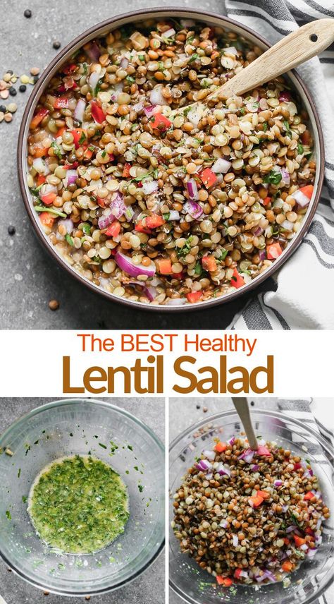 Classic Salads, Mediterranean Lentil Salad, Lentil Salad Recipes, Canned Lentils, Lentil Dishes, Simple Dressing, Lentil Salad, Lentil Recipes, Cooked Veggies