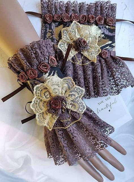 Pair of beautiful cuffs steampunk wrist cuffs vintage cuffs | Etsy Fabric Cuff Bracelet, Cuffs Bracelets, Shiny Bracelets, Lace Crafts, Fabric Bracelets, Lace Bracelet, Wedding Gloves, Steampunk Accessories, Lace Cuffs