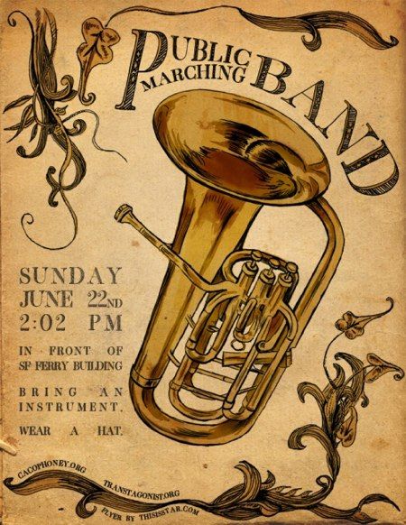 Public Marching Band in San Francisco This Sunday Marching Band Posters, Marching Band Aesthetic Saxophone, College Marching Band, Front Ensemble Marching Band, Marching Band Euphonium, Low Brass Marching Band, Yearbook Covers, Graphic Design Flyer, Brass Band