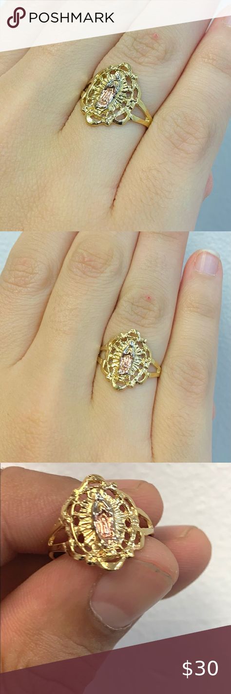 Virgen de Guadalupe Ring #8 #9 / Women Gold Ring / Anillo de la Virgencita / New Virgencita Gold Ring, Virgencita Ring, Women Gold Ring, 15 Dresses Quinceanera, 7 Layers, Dresses Quinceanera, Catholic Jewelry, New Material, Fancy Jewelry