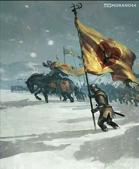 The first flakes came drifting down as the sun was setting in the west. By nightfall snow was coming down so heavily that the moon rose behind a white curtain, unseen. “The gods of the north have unleashed their wroth on Lord Stannis,” Roose Bolton announced come morning as men gathered in Winterfell’s Great Hall to break their fast. “He is a stranger here, and the old gods will not suffer him to live.” Stannis Baratheon, Castlevania Wallpaper, Game Of Thrones Artwork, Asoiaf Art, Song Of Ice And Fire, Jaime Lannister, Gra O Tron, Ice And Fire, Fantasy Battle