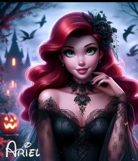 Ariel Images, Ariel Halloween, Twisted Fairytales, Goth Princess, Amazing Halloween Makeup, Princess Ariel, Disney Ariel, Goth Dress, Disney Fan