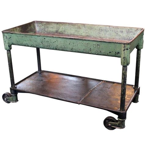 Vintage Industrial Metal Cast Iron Machine Rolling Bar Cart, Table, Sink Metal Base Coffee Table, Cart Table, Welding Table Diy, Cabin Decorating, Metal Cart, Rolling Bar Cart, Cabin Bathroom, Black Houses, Upcycling Furniture