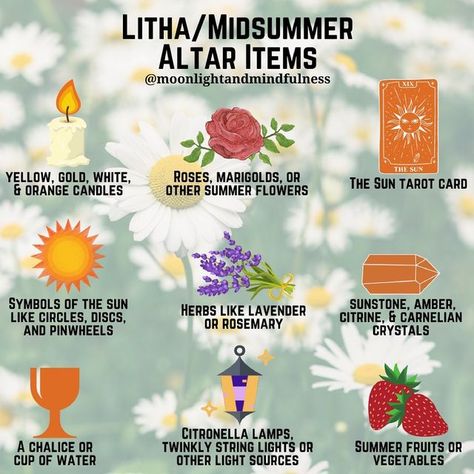 Litha Altar, Wicca Holidays, Summer Equinox, Summer Solstice Ritual, Altar Items, Wiccan Sabbats, The Sun Tarot Card, The Longest Day, The Sun Tarot