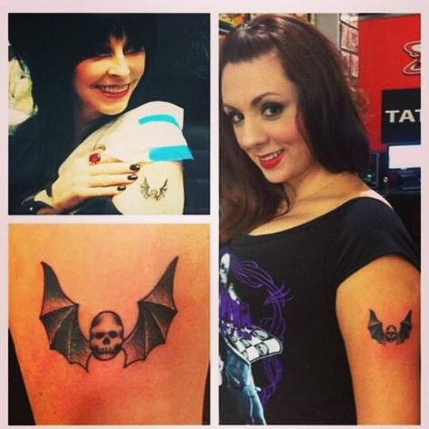 Elvira Bat Tattoo, Elvira Tattoo, Unique Minimalist Tattoo, Dark Tattoos, Punk Tattoo, Cassandra Peterson, Goth Tattoo, Elvira Mistress Of The Dark, Bat Tattoo