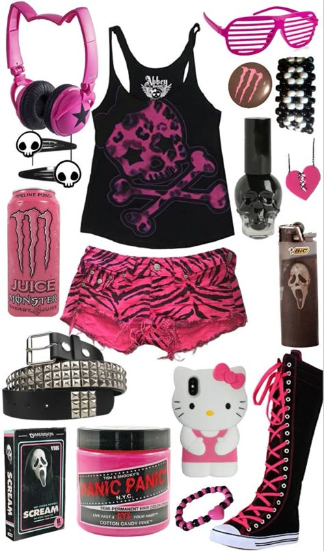 Pink Scene Aesthetic Outfit, Pink Scene Fashion, Hot Pink Scene Outfit, Scene Outfit Inspo 2000s, Summer Scene Outfits, Scene Y2k Outfits, Scene Outfits Ideas, Scene Summer Outfits, Scene Clothes 2000s