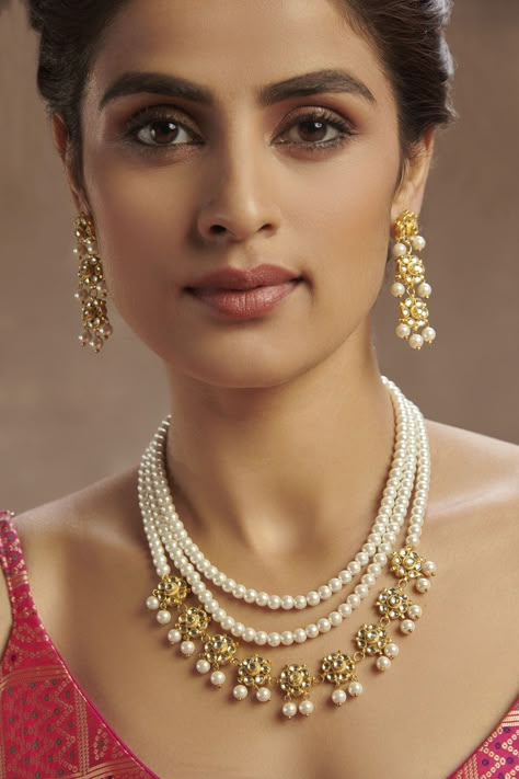 Shop these sparkling collection of Gold Plated Kundan Pearl Layered Necklace Set by Paisley Pop online at Aza Fashions. Paisley Pop Jewellery, Pearl Layered Necklace, Gold Jewelry Prom, Jewelry Necklace Simple, Neck Pieces Jewelry, Work Necklaces, Layered Pearl Necklace, Choker Necklace Designs, Bridal Jewelry Vintage