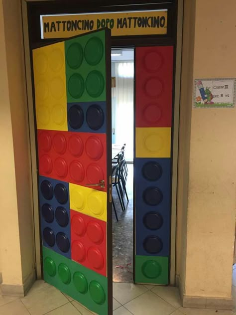 Lego Classroom Door, Clubhouse Decor, Lego Door, Lego Classroom Theme, Lego Classroom, Childrens Ministry Decor, 2023 Classroom, Lego Room Decor, Lego Bedroom