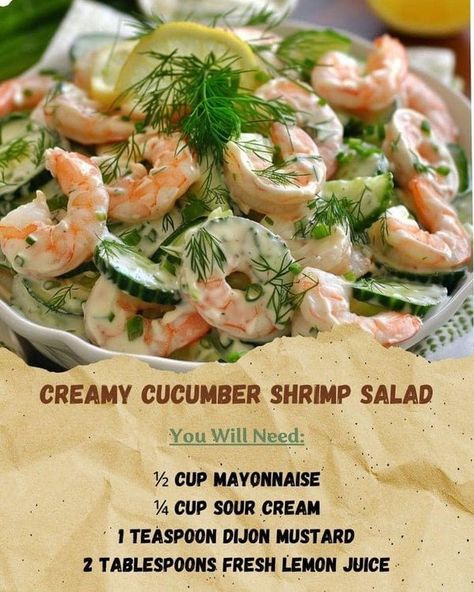 Ina Garten  🍜🍛🎂 | Creamy Cucumber Shrimp Salad | Facebook Cucumber Shrimp, Bbq Salads, Cooked Shrimp, Shrimp Salad Recipes, Creamy Cucumbers, Shrimp Salad, Veggie Side Dishes, How To Cook Shrimp, Asian Cooking