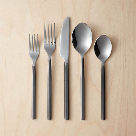 Modern Flatware Sets and Serving Utensils | CB2 Flatware Box, Pink Dinnerware, Black Flatware, Modern Flatware, Stainless Steel Silverware, Gold Flatware, Kitchen Refresh, Copper Handles, White Dinnerware