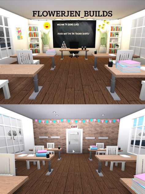 Classroom Ideas Bloxburg, Bloxburg School Bathroom, Bloxburg School Cafeteria, Bloxburg School Classroom Ideas, Bloxburg School Classroom, Bloxburg Small Bedroom Ideas, Bloxburg Small Bedroom, Bloxburg Classroom Ideas, School In Bloxburg