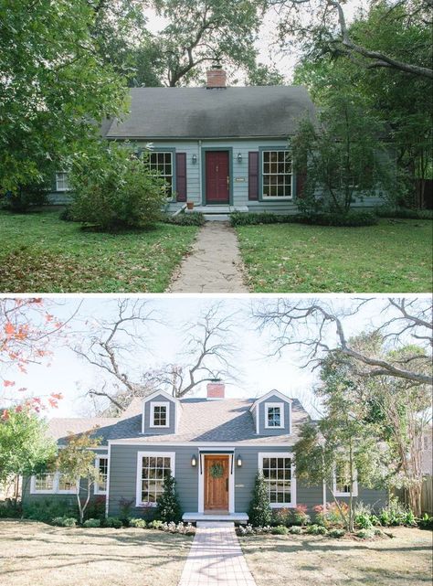 Fixer upper House Makeovers, Gray House, Home Exterior Makeover, Exterior Renovation, Exterior Makeover, Exterior Remodel, Casa Exterior, After Pictures, Flipping Houses