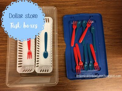 Dollar Store Task Boxes/ Independent Work time tasks for special education or autisim classrooms Learning Pods, Task Boxes Preschool, Task Bins, Task Boxes For Special Education, Task Box Ideas, Independent Work Tasks, Teacch Tasks, Vocational Tasks, Work Bins