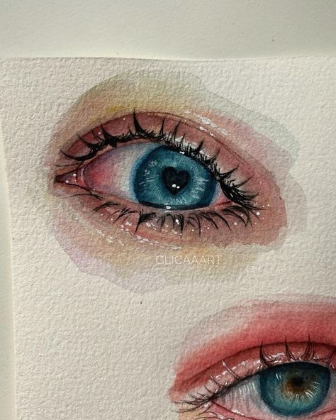 Eyes Drawing With Watercolor, How To Draw Eyes With Colored Pencils, Watercolor Art Eyes, Water Colour Ideas, Watercolour Eye, Eye Watercolor Painting, Watercolor Eyes, Gcse Art Sketchbook, Color Drawing Art