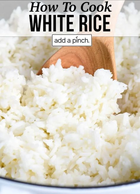 Learn how to cook white rice using this easy, no-fail recipe! Perfect every time for using short, long grain, jasmine, or basmati white rice! A foolproof rice recipe for fluffy, white grains every time. //addapinch.com #howtocookwhiterice #whiterice #rice #addapinch Healthy White Rice Recipes, How To Cook White Rice, White Rice Recipes Easy, Healthy White Rice, Baked Boneless Skinless Chicken Breast, White Rice Recipe, Long Grain White Rice, East Recipes, White Rice Recipes