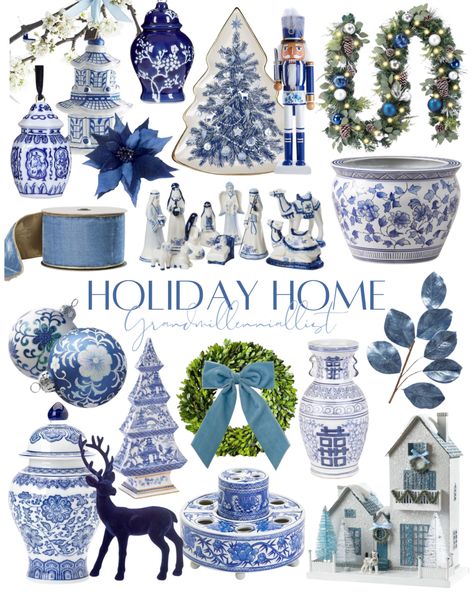 Shop Cailíní Coastal Christmas Cottage and other curated products on LTK, the easiest way to shop everything from your favorite creators. Blue Toile Christmas Decor, Hamptons Christmas Tree, Blue Vintage Christmas, Blue Christmas Tree Decorations Ideas, Blue Themed Christmas Tree, White And Blue Christmas Tree, Decoraciones Aesthetic, Blue Christmas Theme, Blue And White Christmas Decor