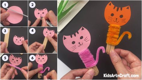 Cat Lesson Plans Preschool, Bead Pipe Cleaner Craft, Preschool Crafts Popsicle Sticks, Crafts For Kids Pipe Cleaner, Stick Diy Crafts, Little Boy Activities, Things To Build With Popsicle Sticks, Easy Crafts For Kindergarteners Simple, Simple Puppets For Kids To Make