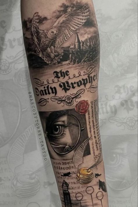 Harry Potter Tattoos Hogwarts, Harry Potter Shoulder Tattoo, Harry Potter Tattoo Unique, Harry Potter Tattoo Sleeve, Hogwarts Tattoo, Tattoo Ideas Inspiration, Lover Tattoo, Harry Tattoos, Tattoo Coverup